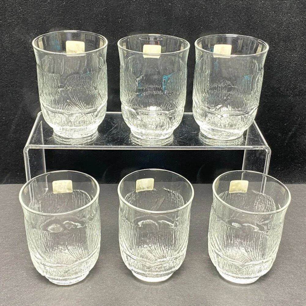 Vintage Arcoroc Set Of 6 Heat Resistant Glassware  - 7 Oz Textured Tumblers